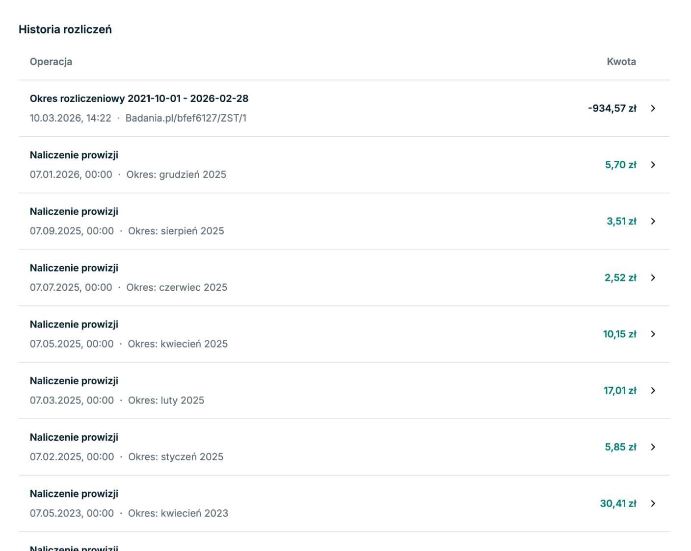 Zmiany w zakładce rozliczenia